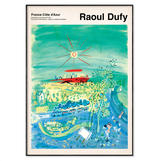 Vintage-inspired poster featuring Raoul Dufy's signature vibrant brushwork from the Côte d'Azur.