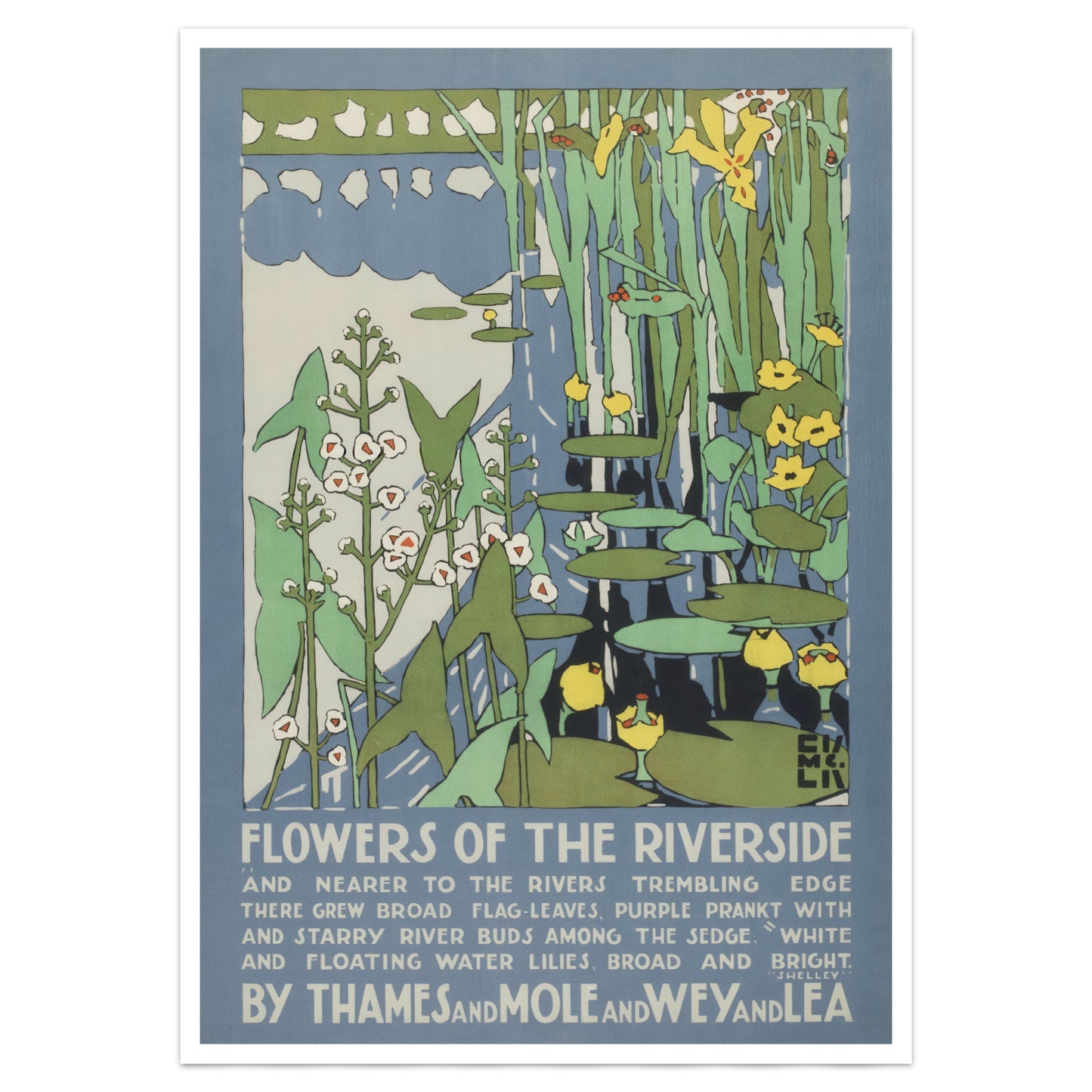 Edward McKnight Kauffer 'Flowers of the Riverside' 1920 Transport Poster