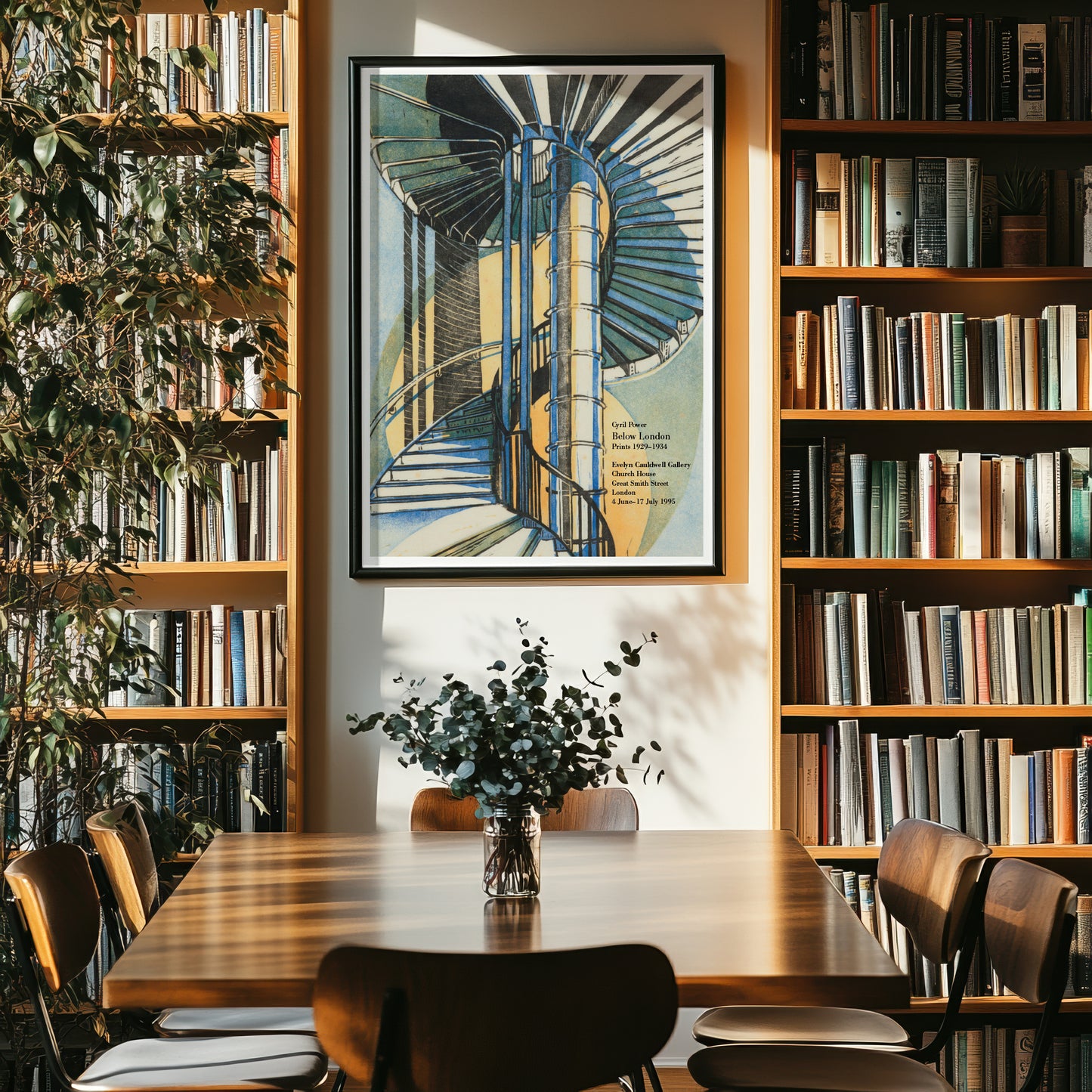 Cyril Power ‘The Tube Staircase’ 1929 poster with spiral stair linocut image