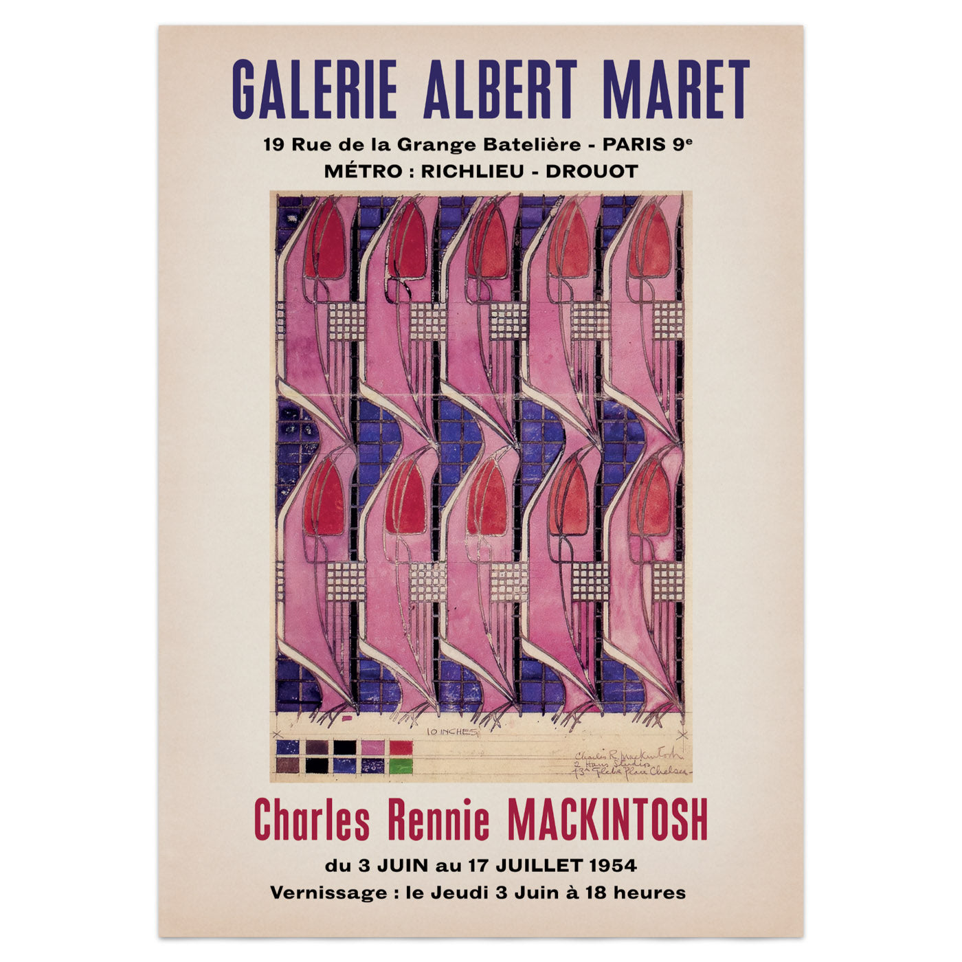 Charles Rennie Mackintosh Exhibition Poster - 'Tulip and Lattice' 1915