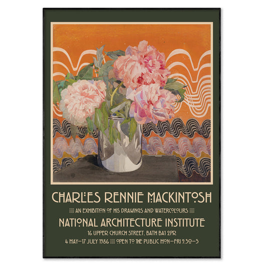 Charles Rennie Mackintosh Peonies Watercolour Exhibition Poster