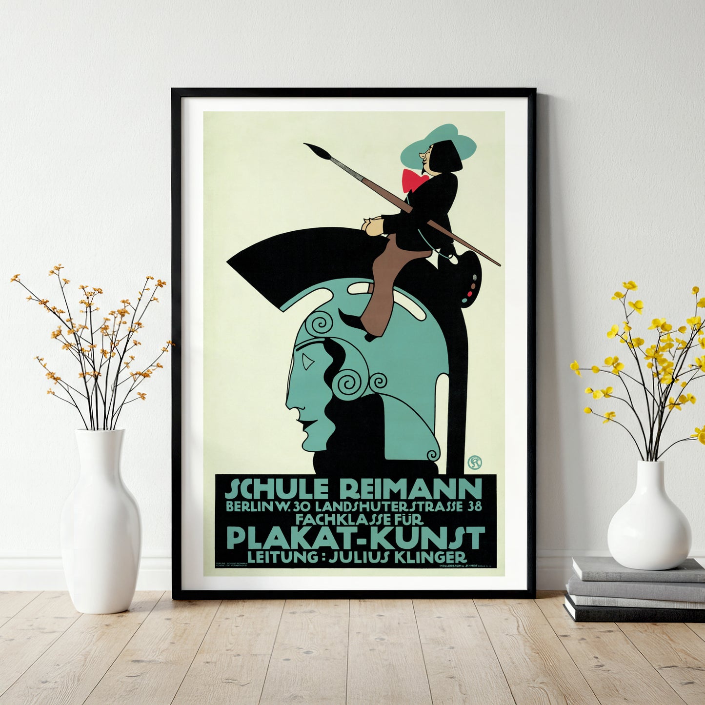 Julius Klinger 1911 ‘Schule Reimann’ poster with artist riding helmeted head