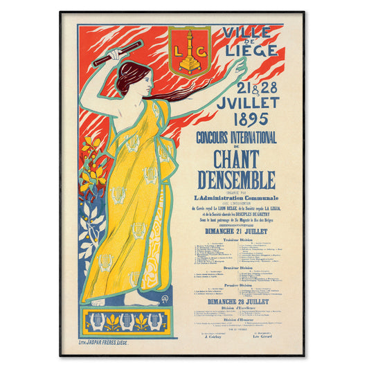 Art Nouveau 1895 International Choir Competition Poster from Liège in Belgium