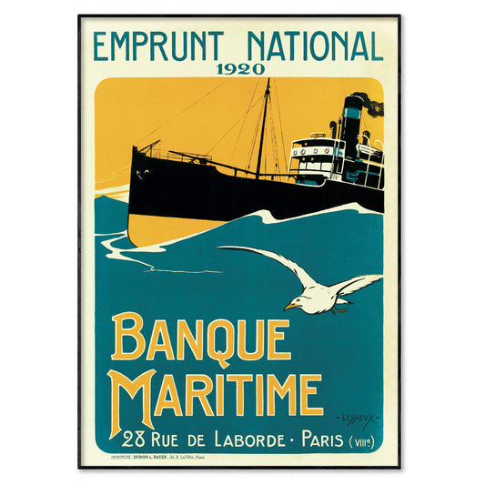 French Maritime Bank Vintage Art Deco Poster