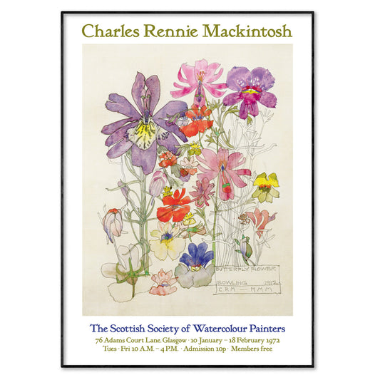 Charles Rennie Mackintosh Exhibition Poster Print - 'Butterfly Flower' 1912