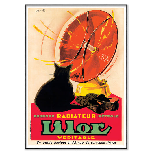 Vintage Lilor Heaters Advertisement with a Cosy Black Cat