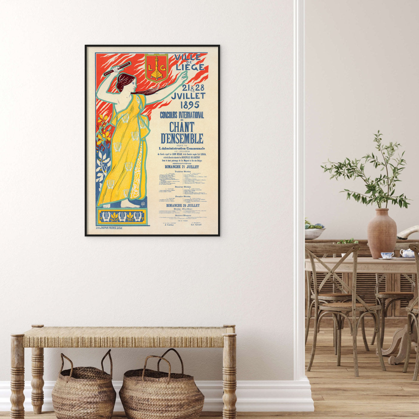 Art Nouveau 1895 International Choir Competition Poster from Liège in Belgium