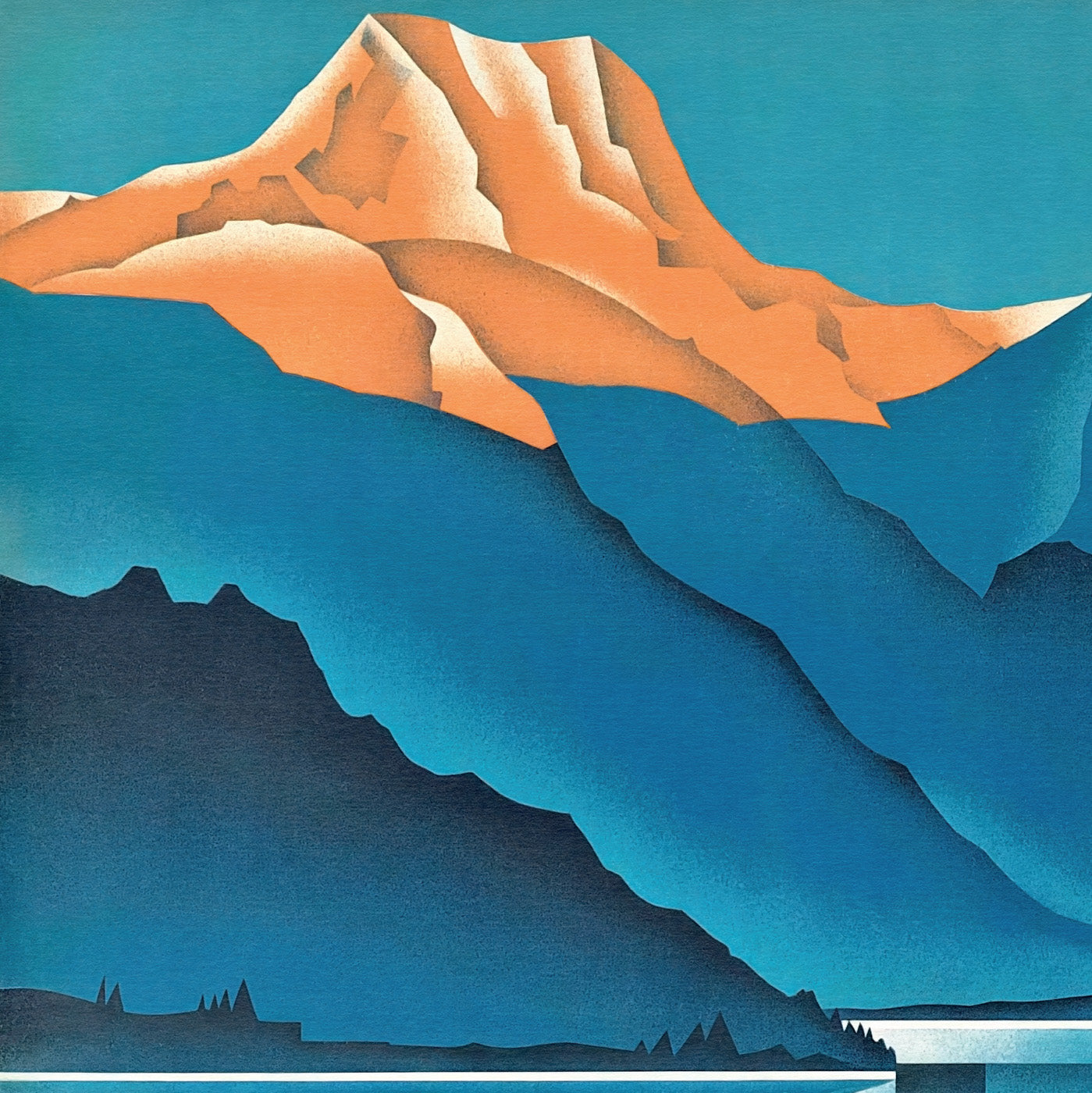 1934 Art Deco Travel Poster of Lake Silvaplana, Switzerland in Blue and Gold Tones