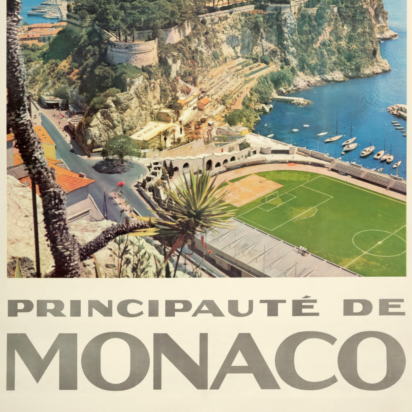 Close Up of 1960s Monaco Travel Poster with a view of Stade Louis-II home ground of AS Monaco