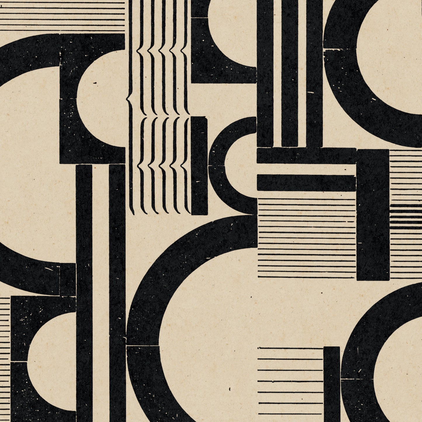 Upper-left text block in Dutch with a large typographic artwork centred on the page