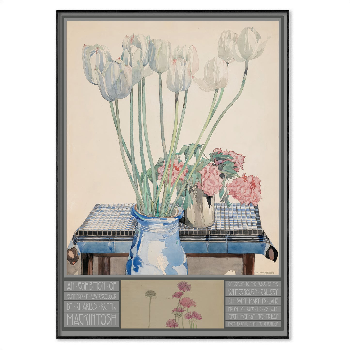 Charles Rennie Mackintosh White Tulips 1920 watercolour poster