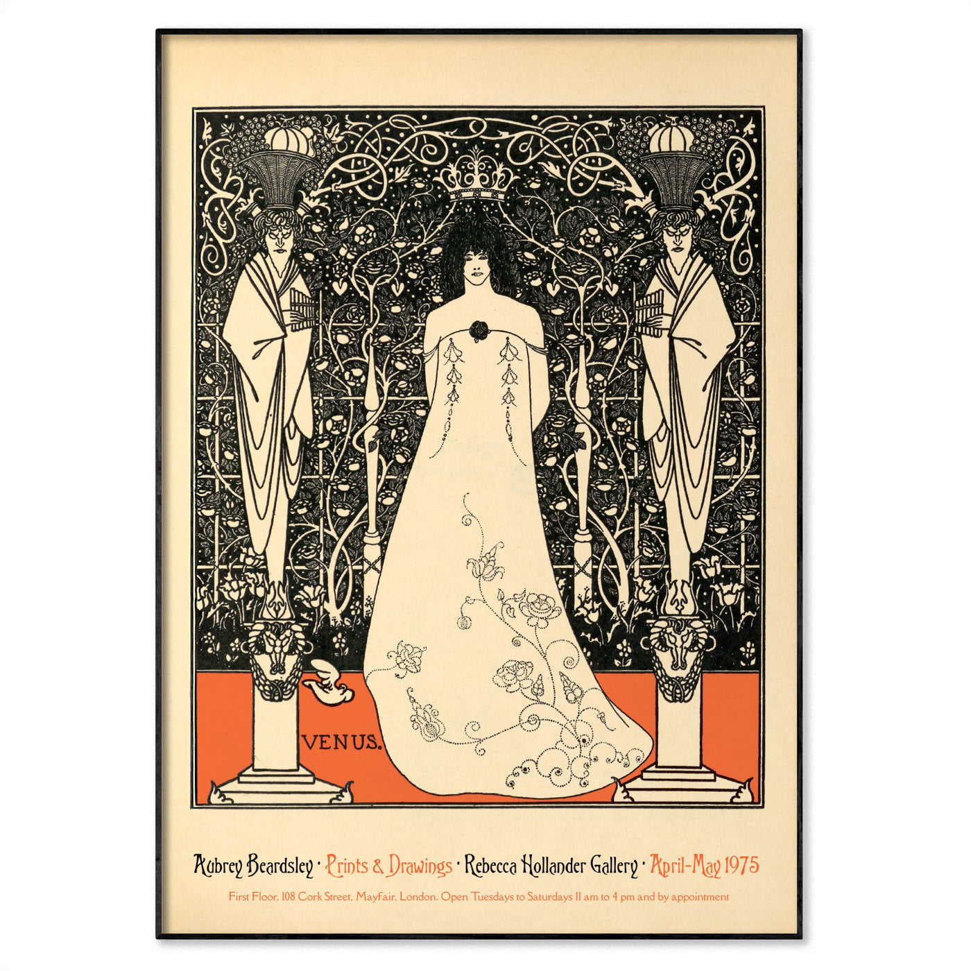 Poster featuring Aubrey Beardsley’s 1895 drawing Venus Between Terminal Gods with Art Nouveau details