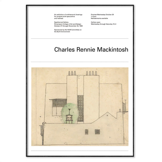 Charles Rennie Mackintosh poster of 'Artist’s House in the Country' ink and watercolour drawing