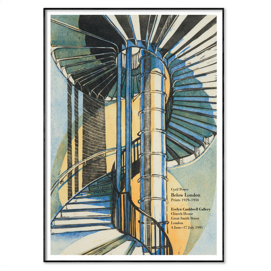 Cyril Power ‘The Tube Staircase’ 1929 poster with spiral stair linocut image