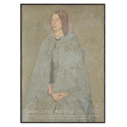 Exhibition poster featuring Gwen John 'Portrait of a Girl in Grey', muted grey-blue portrait