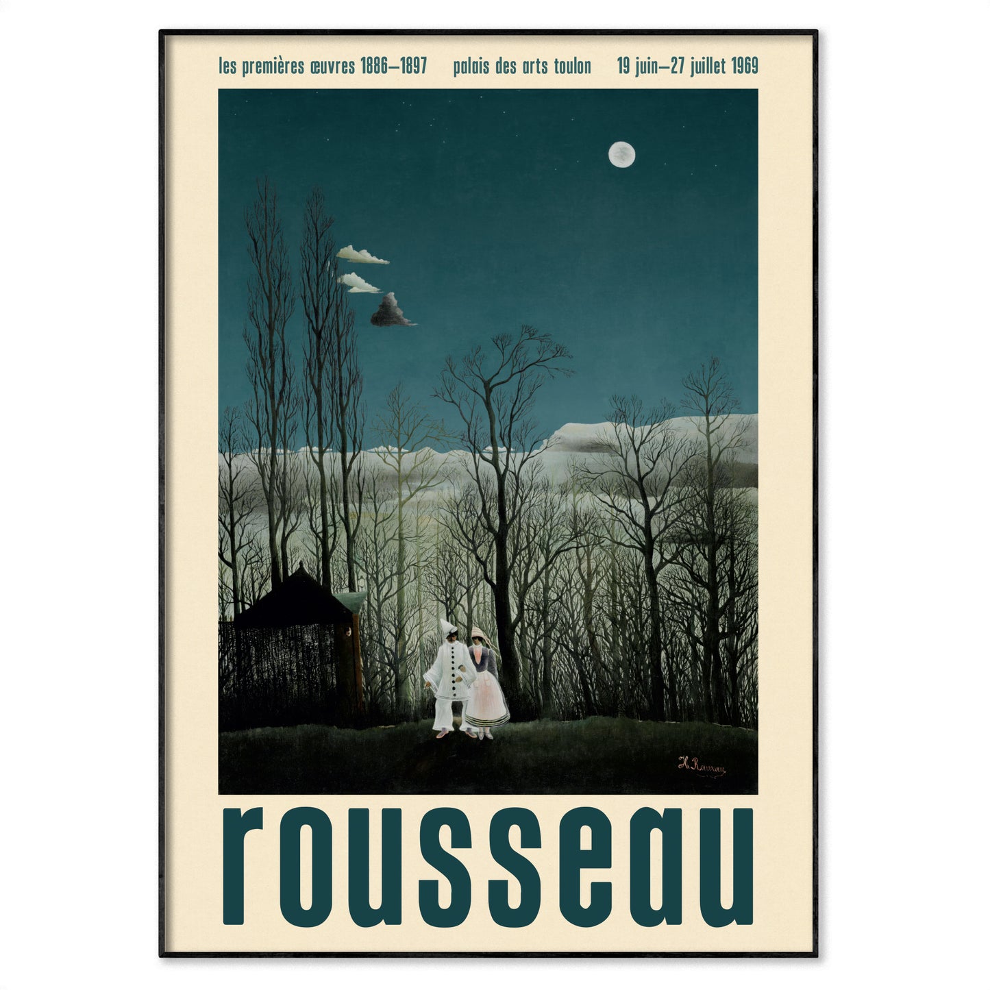 Period-style exhibition poster featuring Henri Rousseau 'Carnival Evening' (1886)