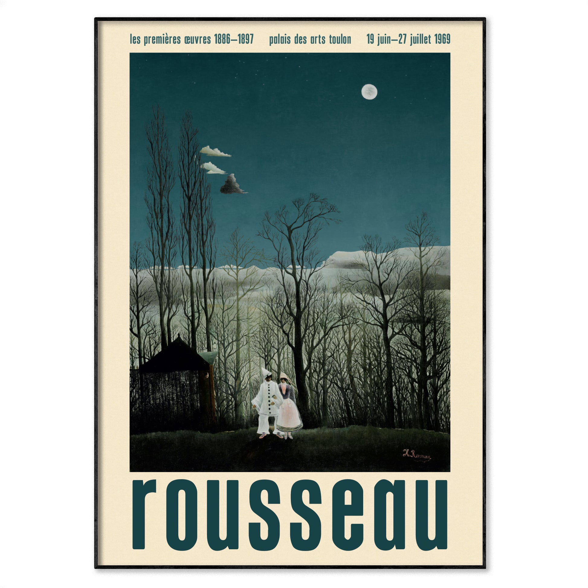 Period-style exhibition poster featuring Henri Rousseau 'Carnival Evening' (1886)