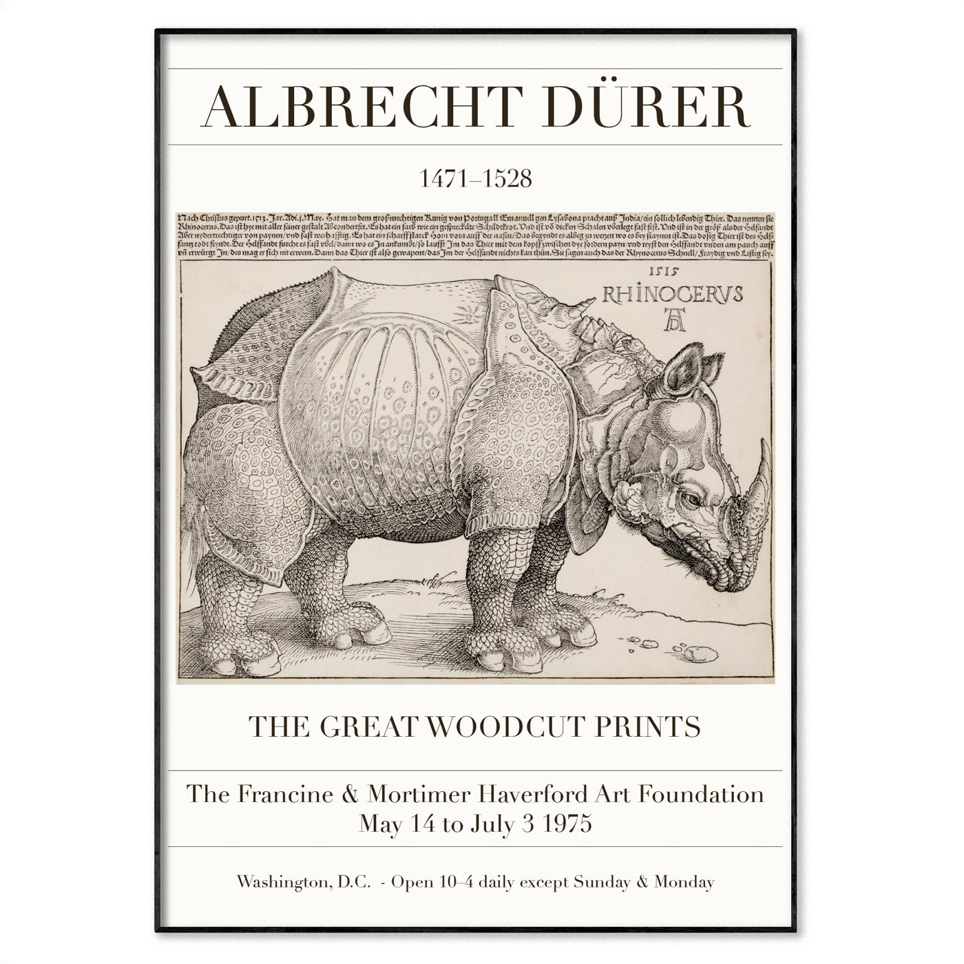 Albrecht Dürer 'The Rhinoceros' 1515 - Iconic Woodcut Wall Art Print ...