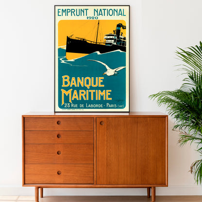 French Vintage Advertisement Poster For The Banque Maritime