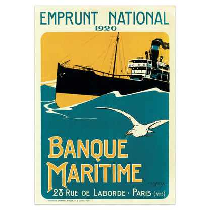 French Vintage Advertisement Poster For The Banque Maritime