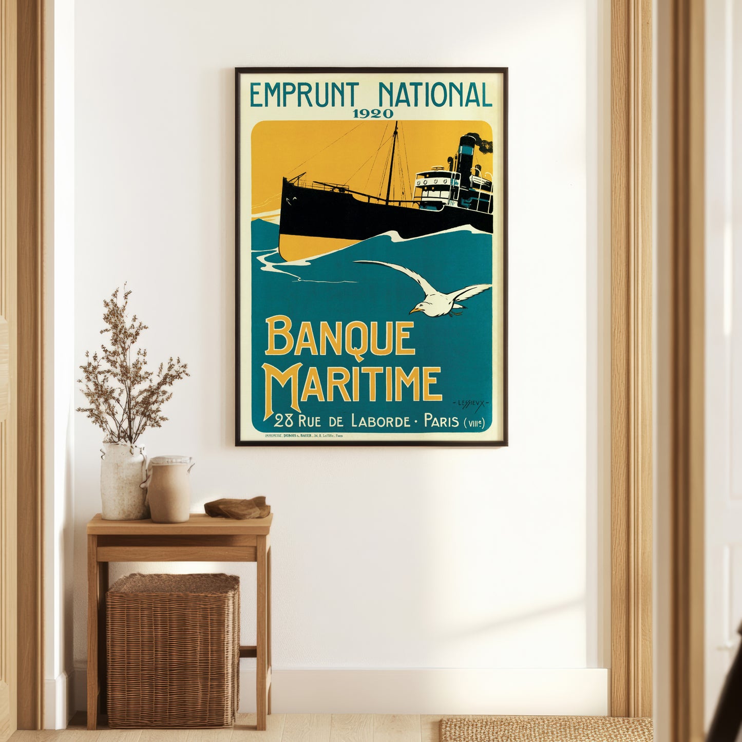 French Vintage Advertisement Poster For The Banque Maritime