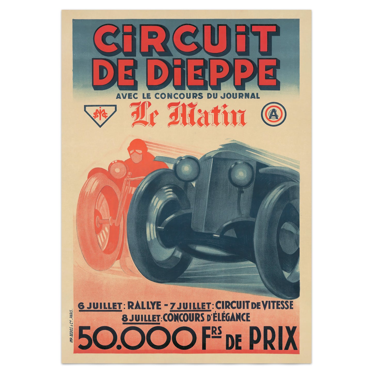 Vintage Art Deco Circuit de Dieppe Motor Racing Poster