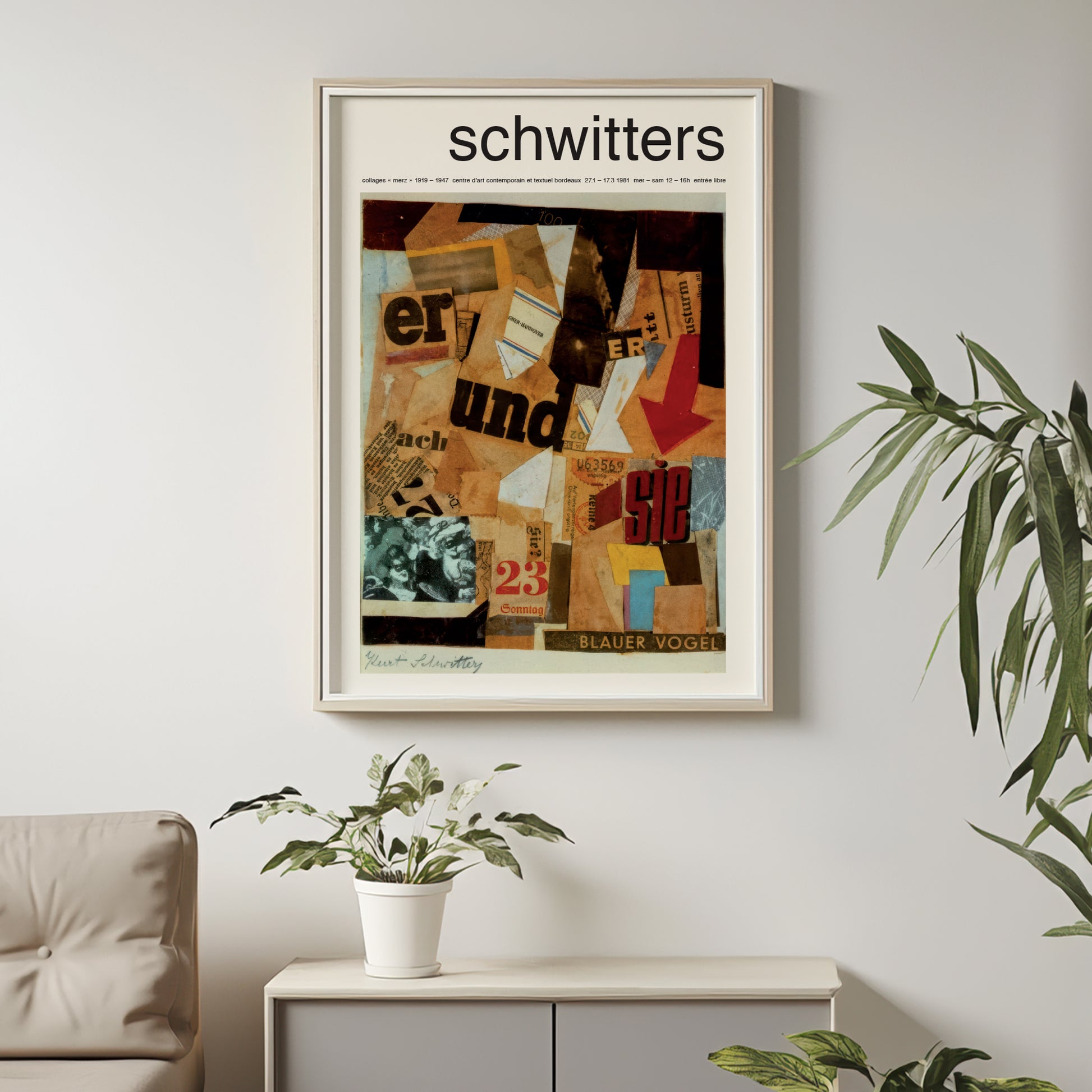 Dada collage print by Kurt Schwitters with layered typography
