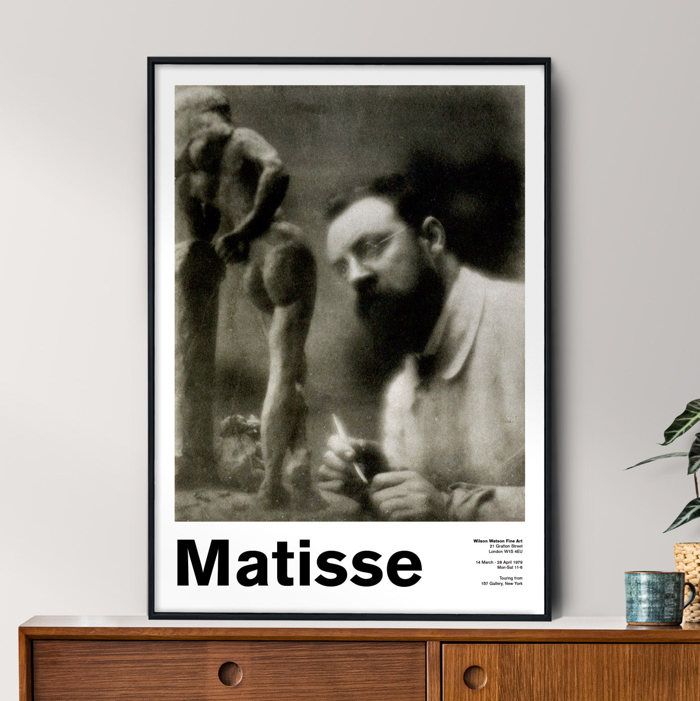 Stylized living room setting featuring Henri Matisse and La Serpentine 1979 Imaginary Exhibition Poster as wall decor