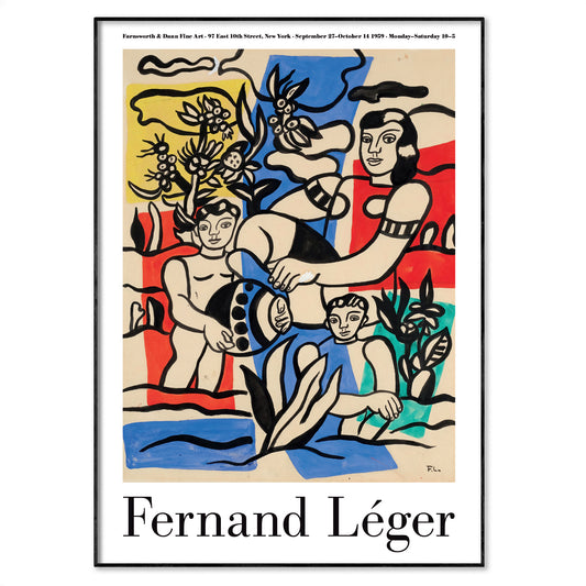 Fernand Léger artwork with abstract figures and vibrant colors on a beige background.