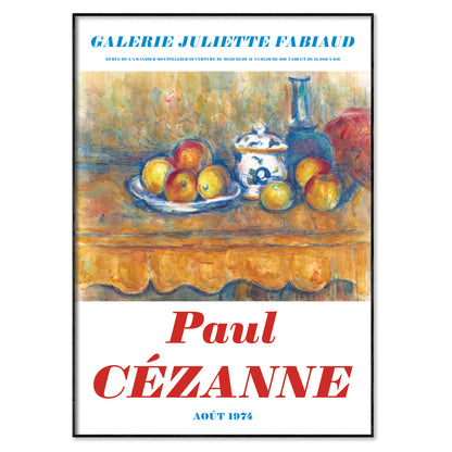 Poster of a still life painting by Paul Cézanne with 'Galerie Juliette Fabiaud' text.