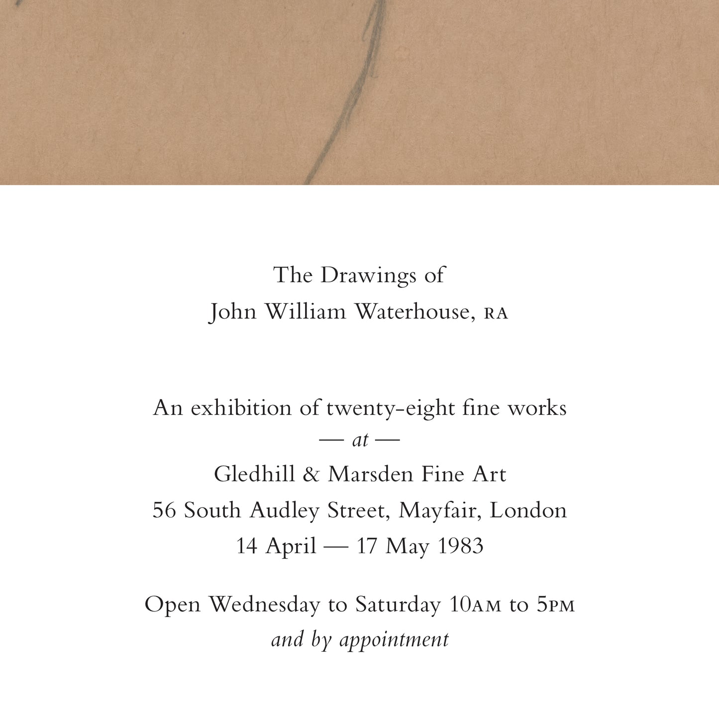 Invitation card for an art exhibition of John William Waterhouse's drawings at Gledhill & Marsden Fine Art.