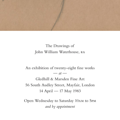 Invitation card for an art exhibition of John William Waterhouse's drawings at Gledhill & Marsden Fine Art.