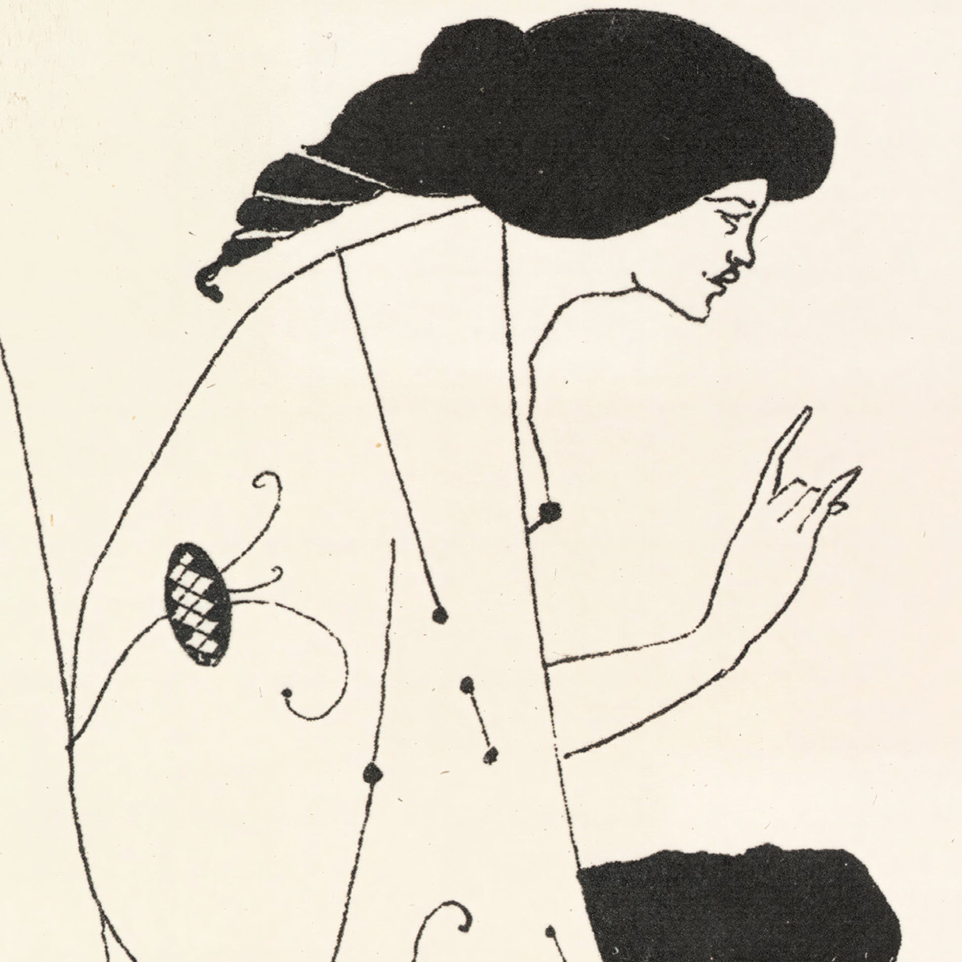 Close-up of Aubrey Beardsley 'Seated Lady' Art Nouveau poster 