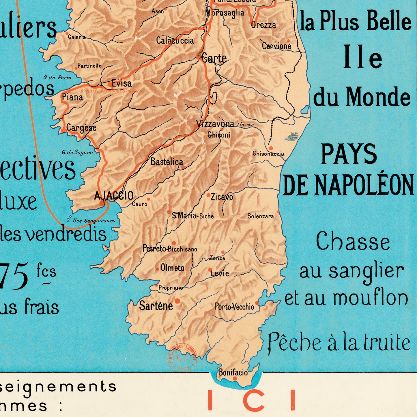 Map of Corsica with text overlay on a blue background