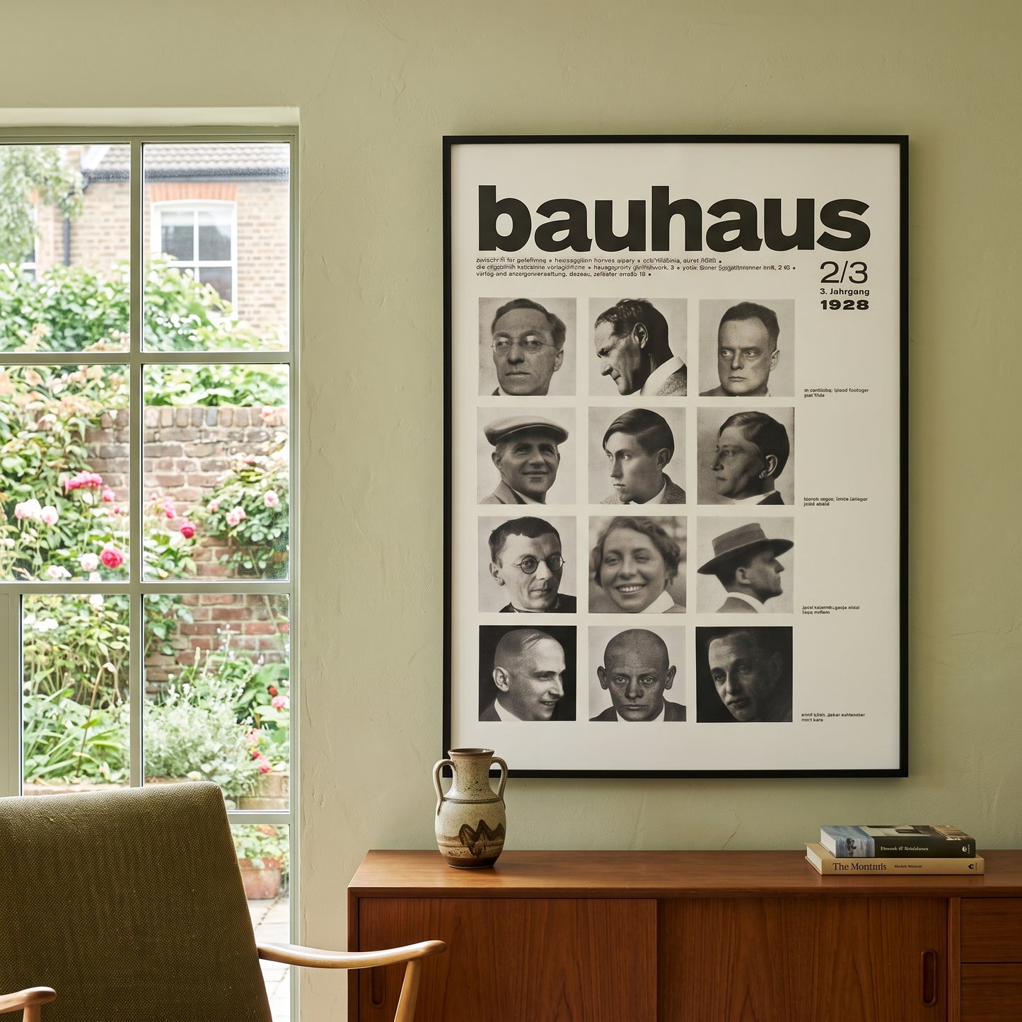 Bauhaus magazine poster framed on a wall