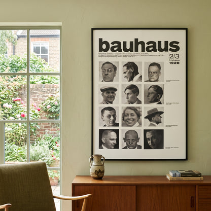 Bauhaus magazine poster framed on a wall