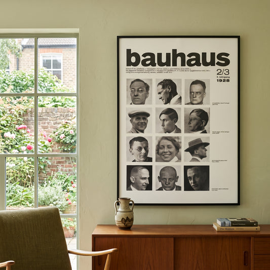 Bauhaus magazine poster framed on a wall