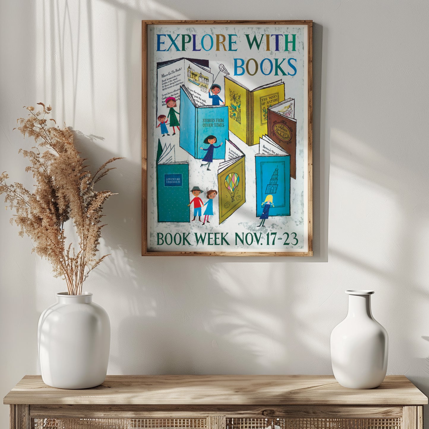 Library Poster - Book Week 1957 - 'Explore With Books'