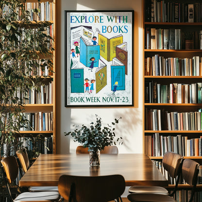 Library Poster - Book Week 1957 - 'Explore With Books'
