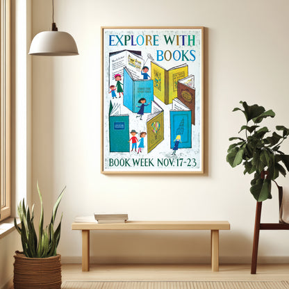 Library Poster - Book Week 1957 - 'Explore With Books'