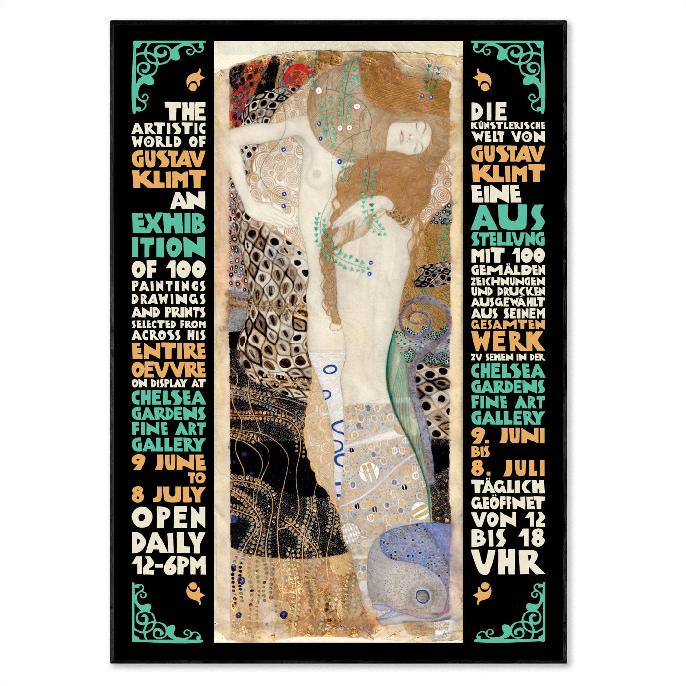 Poster featuring Gustav Klimt’s Water Serpents I (1904) with decorative Art Nouveau typography