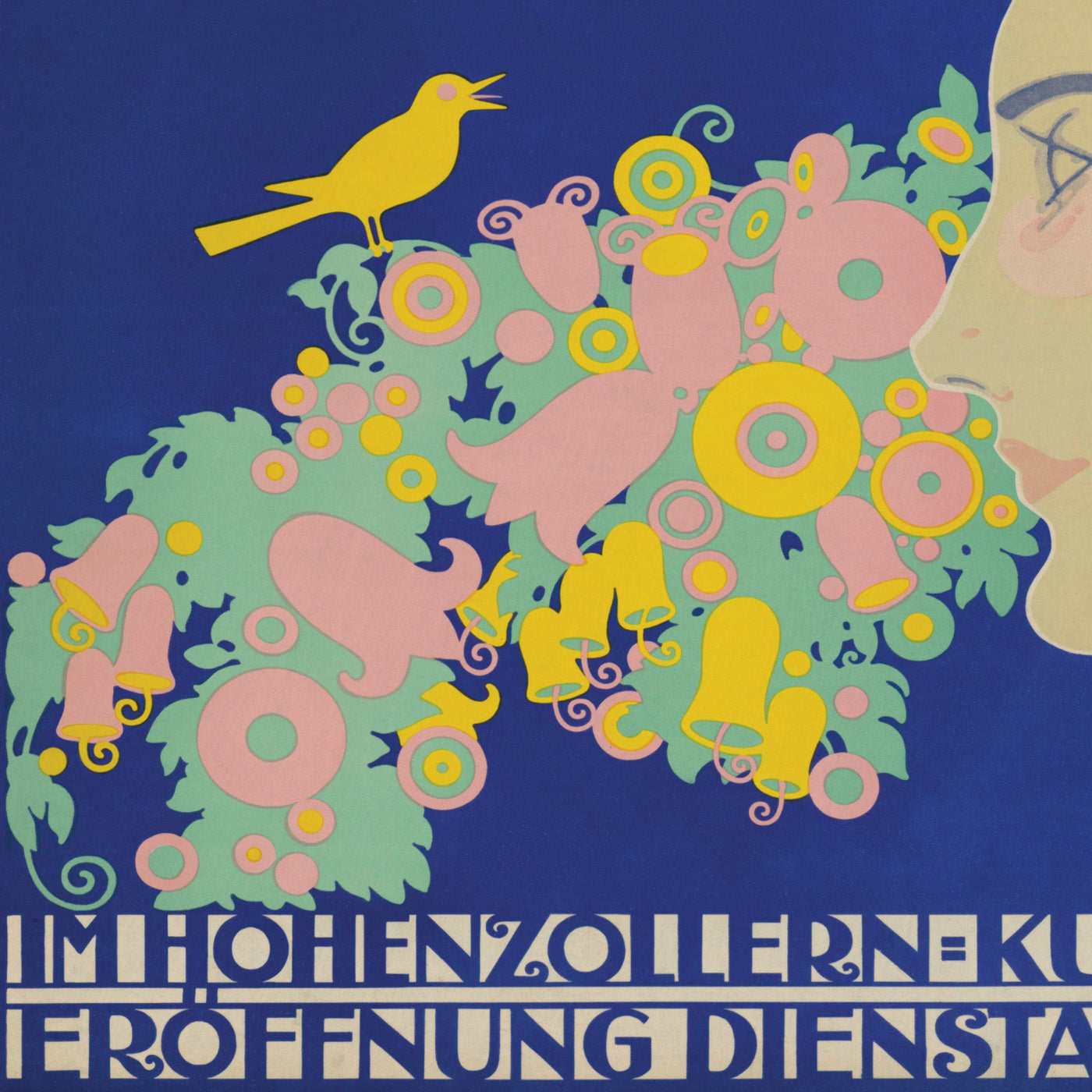 Close-up of the woman's face and ornate design from Klinger's Art Nouveau poster