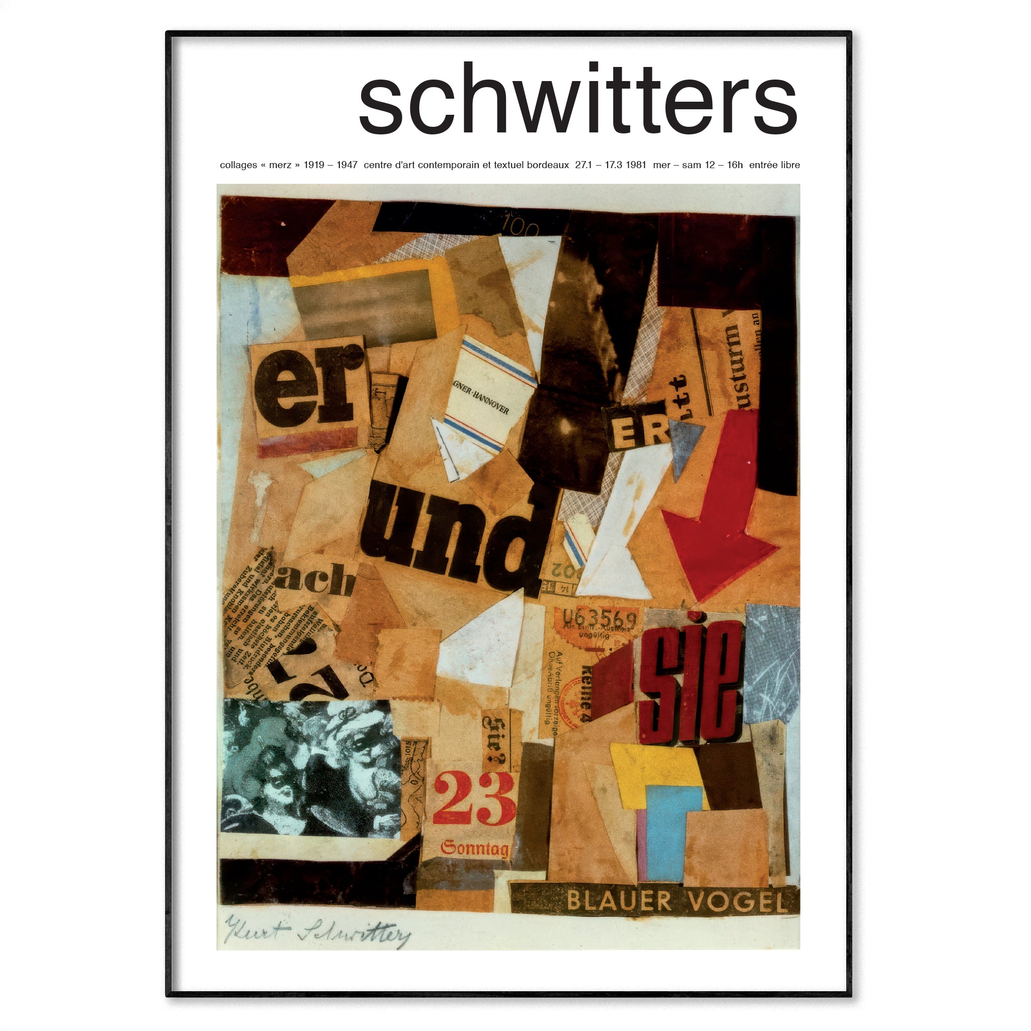 Kurt Schwitters Blauer Vogel Merz Collage Poster 1922