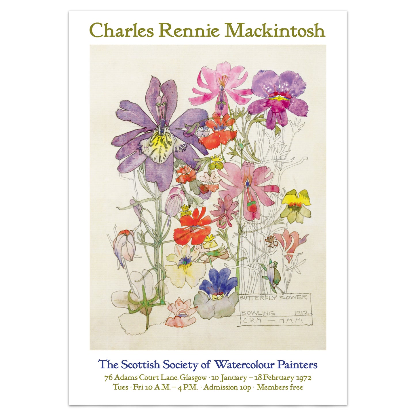 Charles Rennie Mackintosh Exhibition Poster - 'Butterfly Flower' 1912