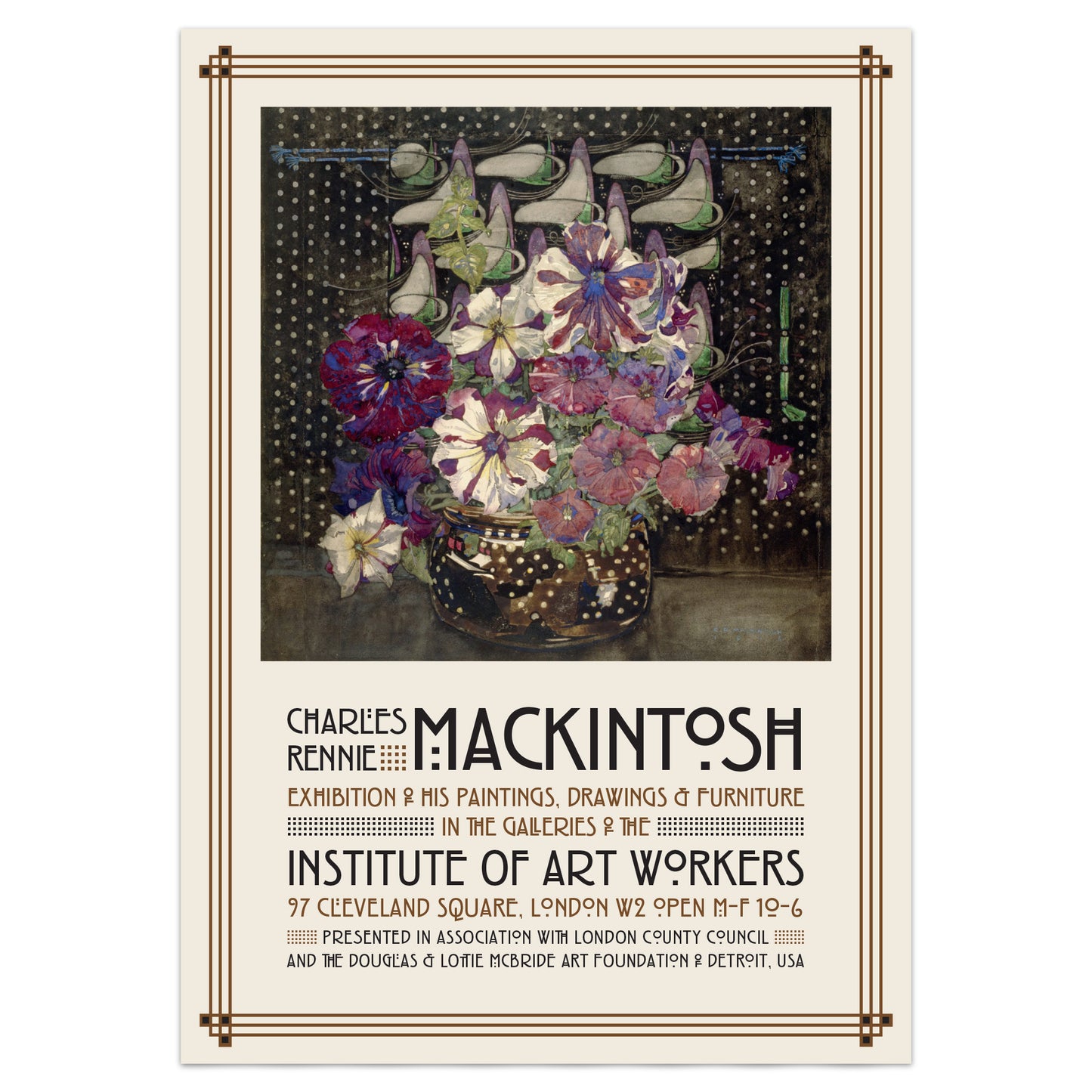 Charles Rennie Mackintosh Exhibition Poster - 'Petunias' 1916