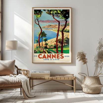 Cannes Côté d'Azur - Été et Hiver - Vintage French Travel Poster