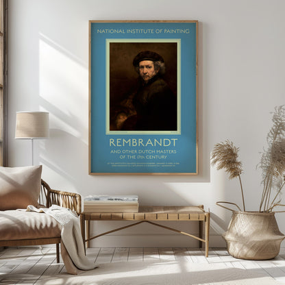 Authentic-style 1950s poster featuring Rembrandt, designed for historical art exhibition display.