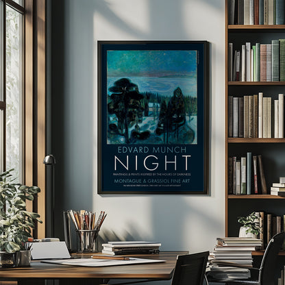 Art poster showcasing Edvard Munch’s White Night, inspired by the hours of darkness