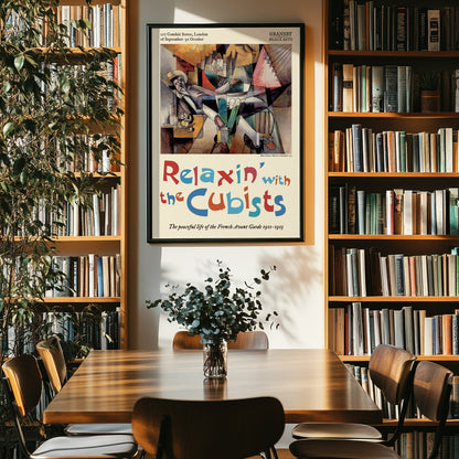 Relaxin' with the Cubists: Modern art poster with vibrant colours and Cubist motifs