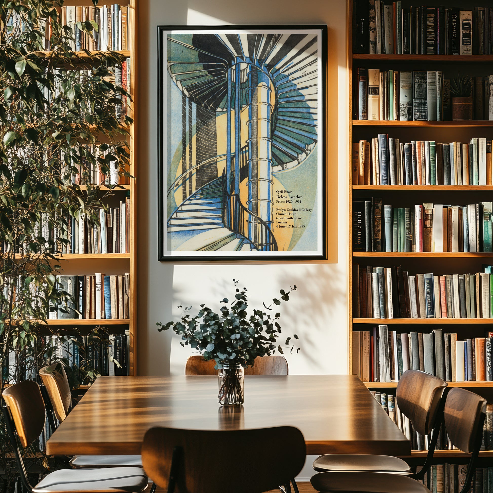 Cyril Power ‘The Tube Staircase’ 1929 poster with spiral stair linocut image